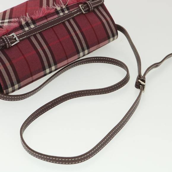 BURBERRY Nova Check Shoulder Bag Nylon Red Auth ti917 - Picture 7 of 16